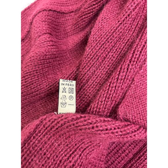 Peruvian Link 100% Alpaca three button long cardigan in Merlot. One Size - Picture 5 of 7